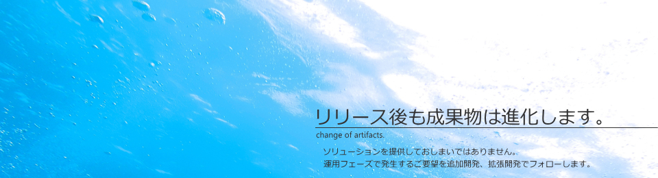 リリース後も成果物は進化します。ソリューションを提案しておしまいではありません。運用フェーズで発生するご要望を追加開発、拡張開発でフォローします。